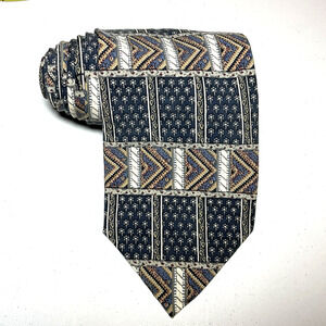 Cape Cod Neckwear Mens Silk Tie Geometric Square Pattern Blue Brown Grey